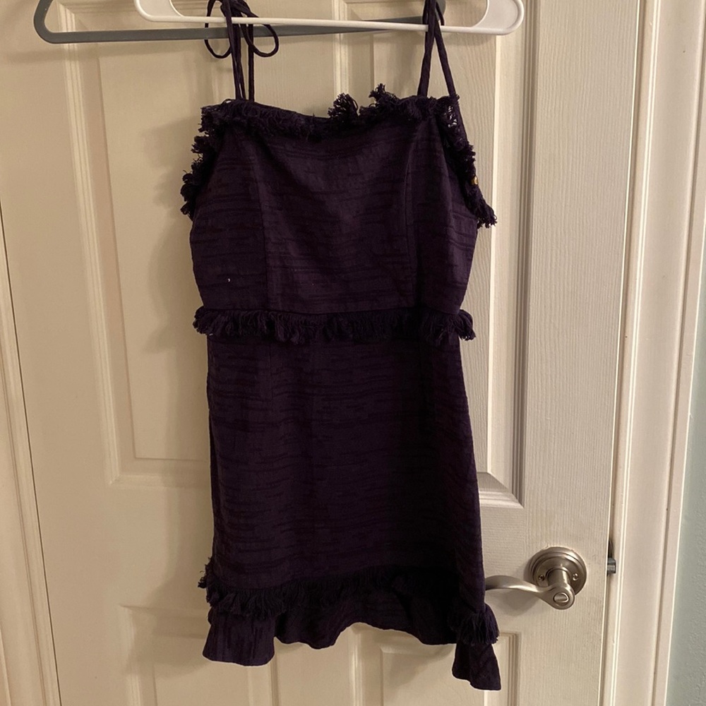 navy ruffle dress